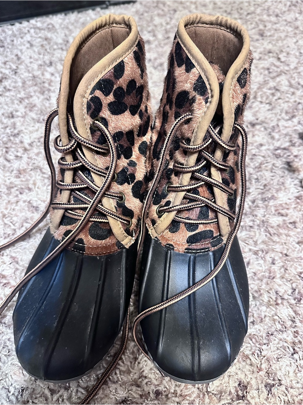 Simply Southern Leopard Print Duck Boots in Brown and Black